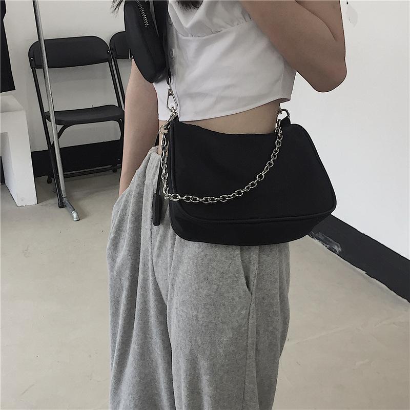 Women Vintage Nylon Shoulder Hobo Bags Fashion Chain Underarm Crossbody Bags CLE