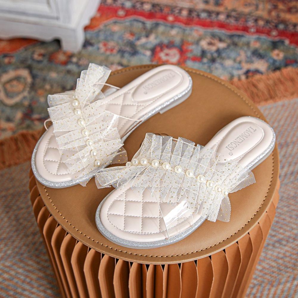 Slippers Women Sandals New Slippers Women Summer Outside Versatile Transparent Pearl Large Women's Shoes Sandalias Transparente