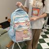 Blocked Color Fashion Cat Ear Design Student Backpack With Pendant Badge And