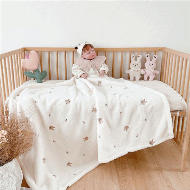 Korean Embroidered Baby Blanket: Cozy Stroller Cover & Nap Blanket for Autumn/Winter
