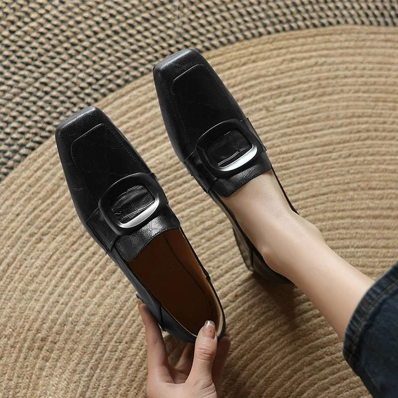 Массивные женские кожаные туфли с квадратным носком, туфли-лоферы для платья и офиса, женская трендовая дизайнерская новинка, элегантные туфли на каблуке, женские туфли-лодочки