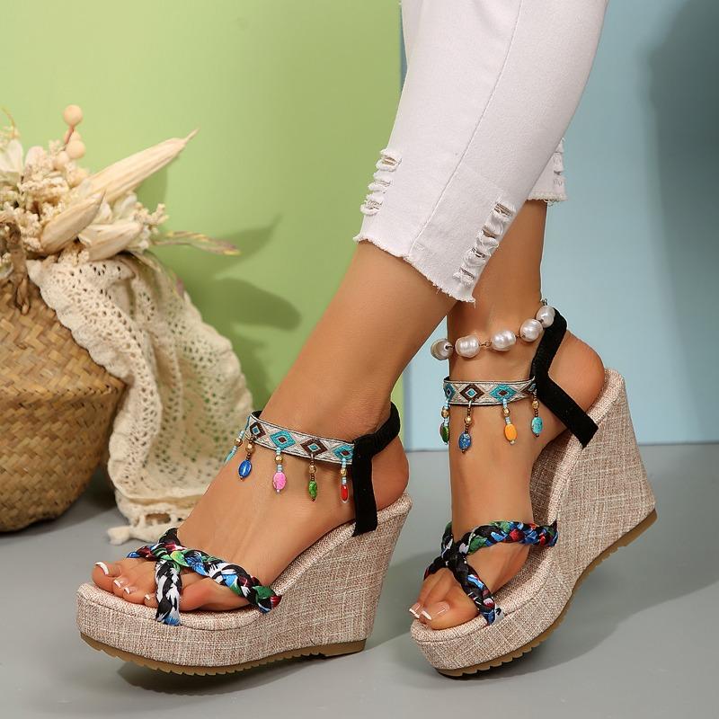 High Heel Wedges Modern Sandals Mixed Color Summer Outside Women's Shoes On Sale 2025 Fashion Casual Ethnic Women's Sandals