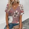 Top Women Summer Women's V-neck T-Shirt Retro Floral Pattern Print T-Shirt Fashion Women's Leisure Short Sleeve T-Shirt