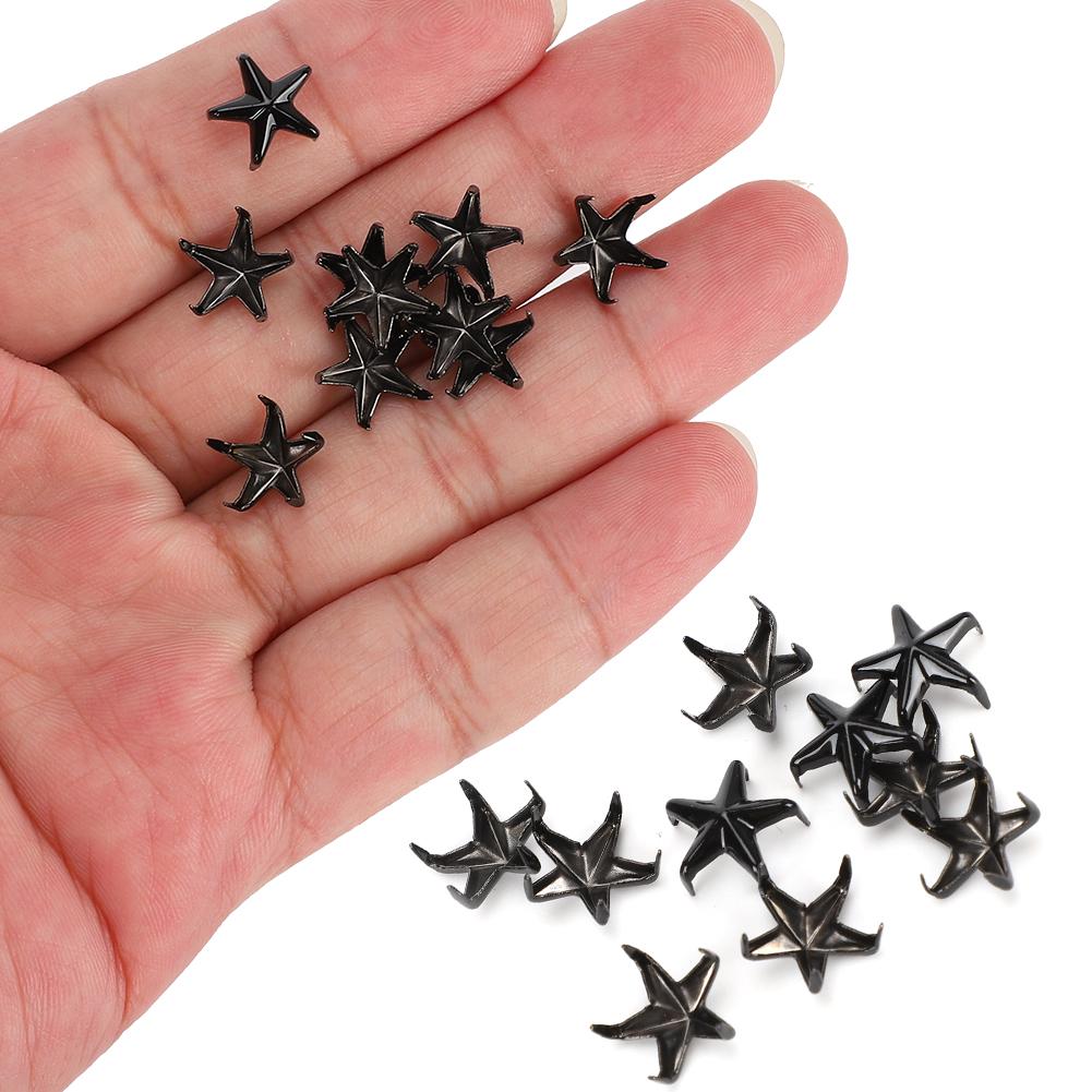 200Pcs Star Rivets 5‑Pointed Star Claw Nails DIY Bags Hats Decoration Accessories 10MMBlack