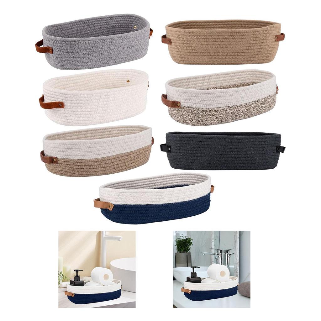 Cotton Rope Woven Basket Storage Basket Simple Toilet Basket with Handles for