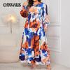 Women's Plus Size Loose Print Mid Length V Neck High Waisted Dress