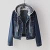 2024 Women's Slim Hooded Denim Jacket - Japanese & Korean Style, Long-Sleeved Short Spring & Autumn Coat