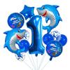 14Pcs Sea Animal Shark Birthday Party Balloon Decoration Blue Number Baby Shower Balloons Shark Cartoon Aluminum Foil Balloon