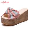Aphixta Platform Wedge Slippers Women Outside Shoes Clog Riband Butterfly-knot Sandals Girls Flip Flop Slides Pantoufle Femme