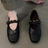 Sheepskin Version~ Genuine Leather Retro Hand-woven Flat-bottomed Shallow Mouth Single Shoes Women's Fashion New One-pedal Mary Jane Shoes