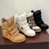 Autumn 2025 Velcro Women's Color Block High-Top Wedge Sneakers with Hidden Heel