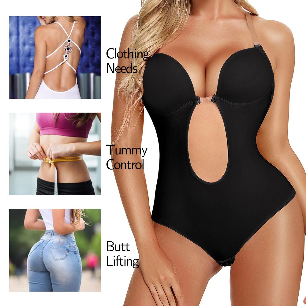 Women's U Plunge Strapless Backless Shapewear Seamless Thong Bodysuit V Neck Body Shaper Padded Bra Camisoles Crop Tops
