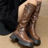 Thick-soled Small High Boots Women's 2025 Autumn and Winter New Retro But Knee Belt Buckle Women's Martin Boots
