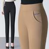 Women's High Waist Slim Fit Black Leggings - Elastic Pencil Pants for Spring & Autumn