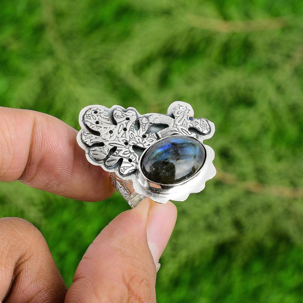 Распродажа ко Дню матери Серебро 925 пробы Натуральный лабрадорит Кольцо-стек из нескольких колец для жены Ювелирное изделие