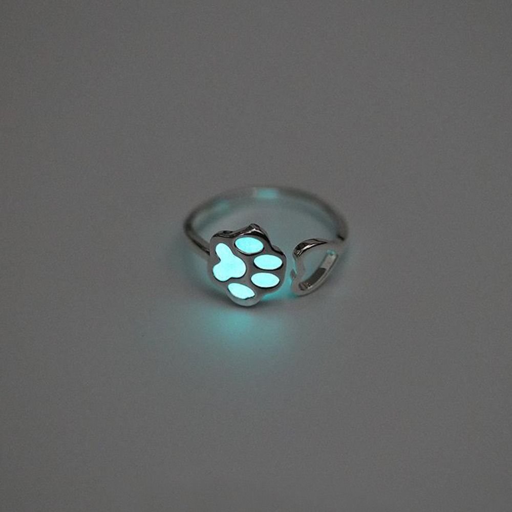 Hollow Out Luminous Cat's Paw Ring Glow In Dark Light Adjustable Ring Glowing Finger Ring Girls