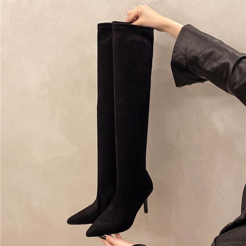 Temperament Over The Knee Thigh Boots Autumn New Pointed Toe Suede Sleeve Anti-Slip Wear-Resistant High Heels