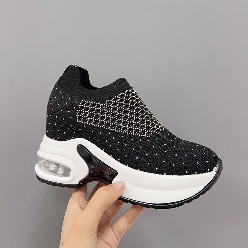 Inner Heightening Platform Women's Shoes 2025 Autumn New Lightweight Breathable Fly-woven Shoes Running Shoes Air Cushion Sports and Leisure Women's