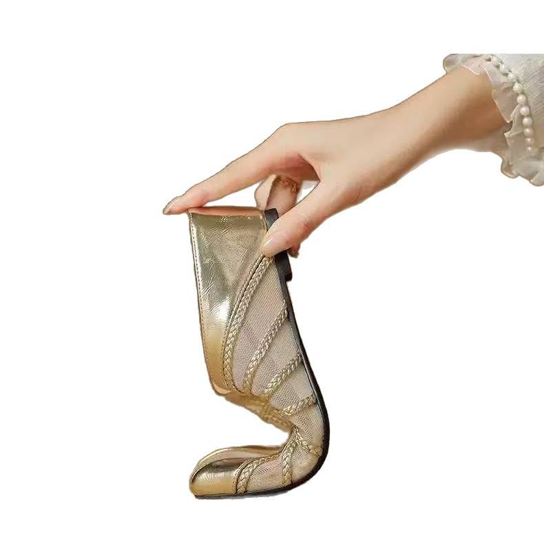 Soft Leather Mesh Yarn Baotou Half Slippers Children 2025 Spring and Summer Outer Wear Non-slip Soft Sole Retro Soft Sole Middle Heel Muller Shoes