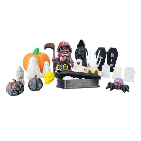 20 Pcs/Set Halloween Miniatures Mini Grim Reaper Skull Figurines Miniature Casket Pumpkin Ornaments for Home Desktop Decoration