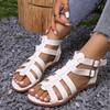 Fashion 2024 Summer New Women's Flat Bottom Roman Strap Open Toe Sandals with Non Slip Rubber Soles Fashion Women's Shoes