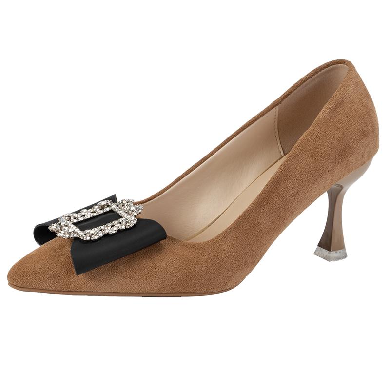 Fashion French Pointed Toe Rhinestone Heels Women's Fall New Shallow Slip-on Stiletto Plus-Size Professional Single Shoes