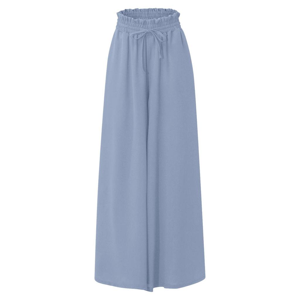 Women's Solid Color Trousers Elastic Belt Wide Leg High Waist Long Culottes
