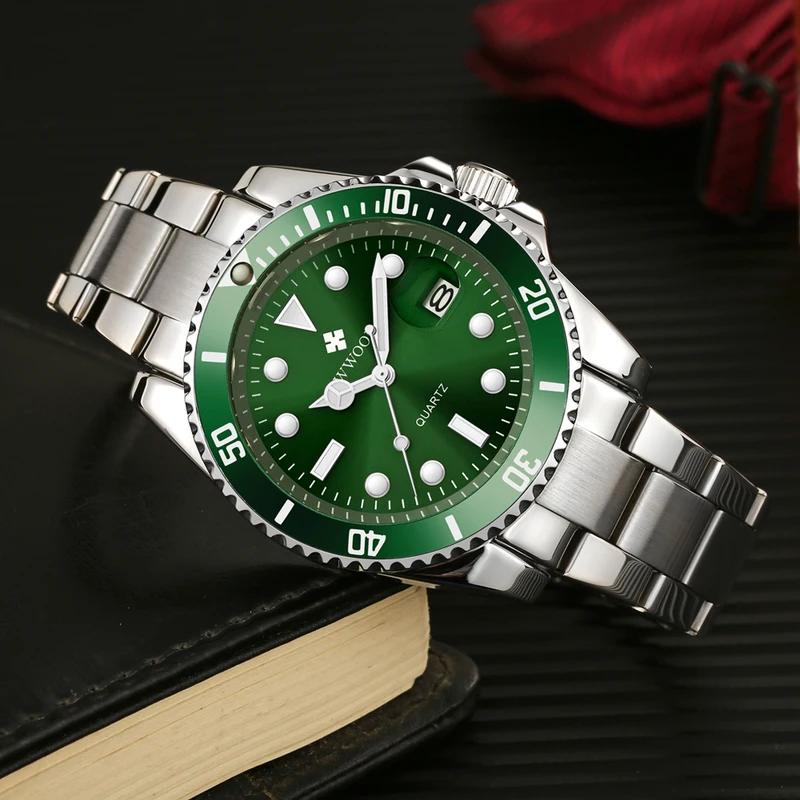 WWOOR Luxury Watches for Men Fashion Quartz Business Wristwatch Waterproof Green Water Ghost Watch Mens Watch