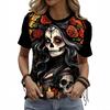 Summer Round Neck 3D Kull Print Top Fashionable Casual Short Sleeved Women's T-shirts
