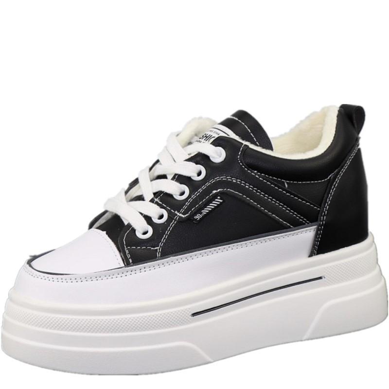 Fashion Women Winter Platform Sneakers Warm Fur Plush Insole Women Chunky Shoes Lace-up Tennis Shoes Woman Mujer 8CM Cotton Shoes