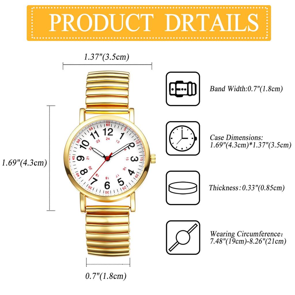 Round Watch with Elastic Water Arabic Stainless Steel Analog Casual Quartz Stylish and Popular Fashion Watch Perfect Gift for Christmas or Day Women's