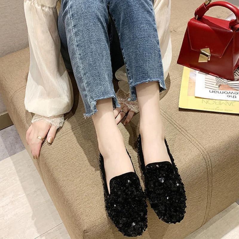 Fashion Woman Flats Round Toe Slip-on Diamond Shoes for Women with Crystals Rhinestone Social Summer 2025 Casual Promotion Sale Shoe Non