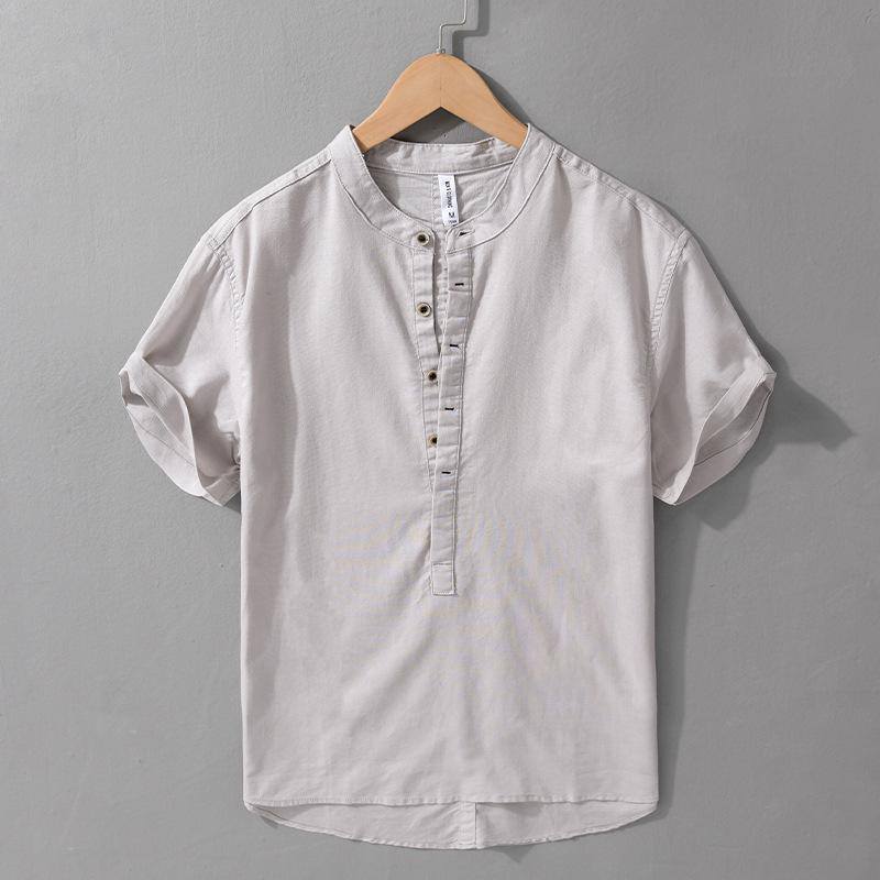 Men's Spring and Summer Wrinkled Linen Short-sleeved Shirt