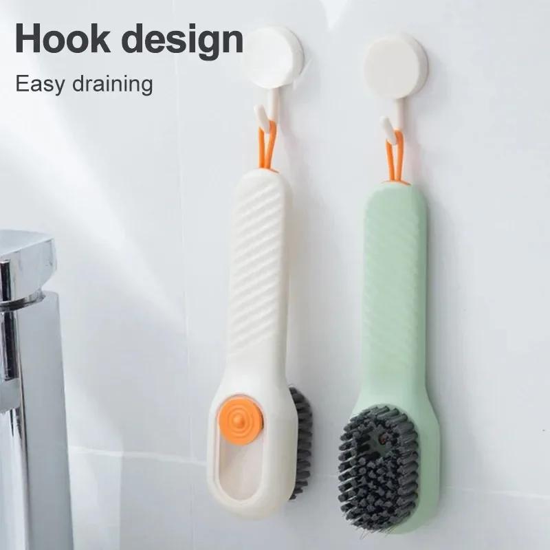 1PC Multifunction Cleaning Shoe Brushes Soft Automatic Liquid Shoe Brush Long Handle Clothes Soap Brush with Hook Clean Tool
