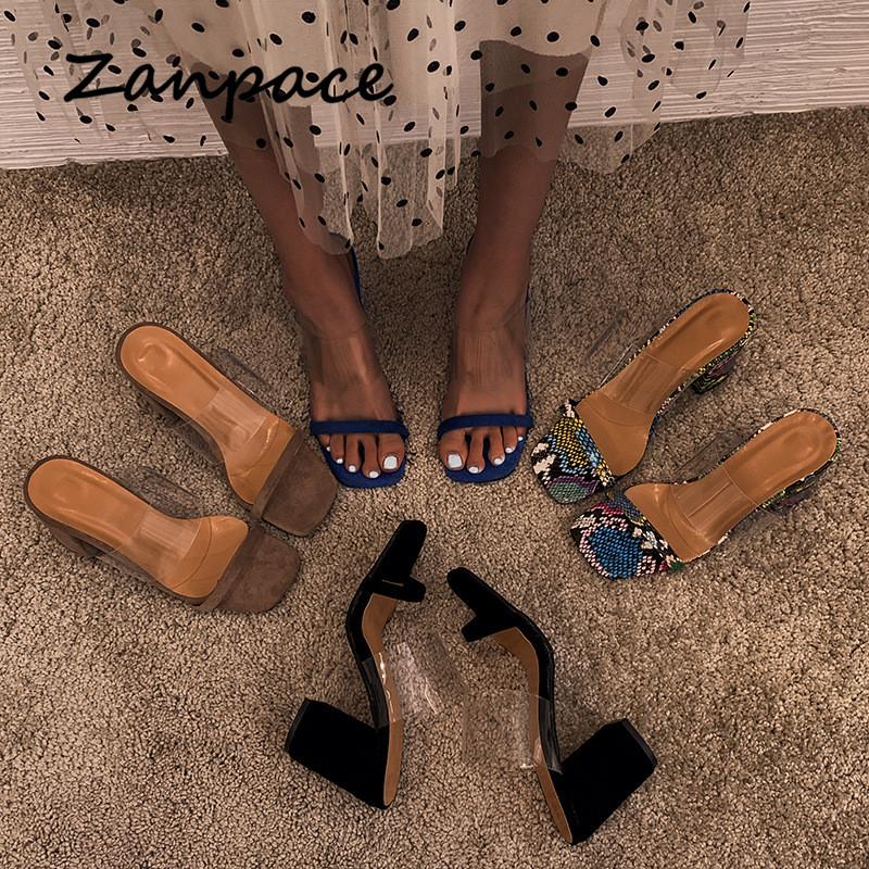 Fashion 2024 European Women Sandals Open Toe Snake Pattern Square with Thick Women Shoes Summer Super Heels Large Size 42 Sandals Woman