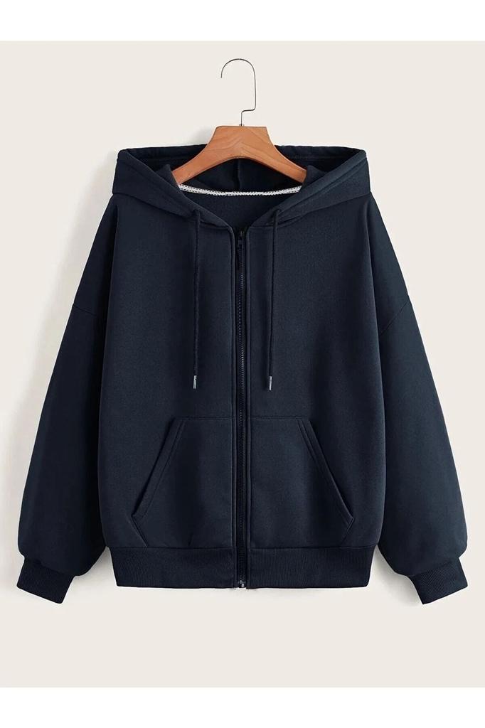 Women's Style Big Size Sweatshirt Zippered Hooded Oversize Sweatshirt