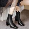 2025 Autumn and Winter New Square Head Thick Heel High Heel Short Boots Women's Rear Zipper Fashionable Versatile Elastic Thin Boots