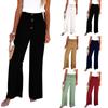 Women's Solid High Waist Loose Long Wide Leg Pants Button Trim Elasticated Casual Pants