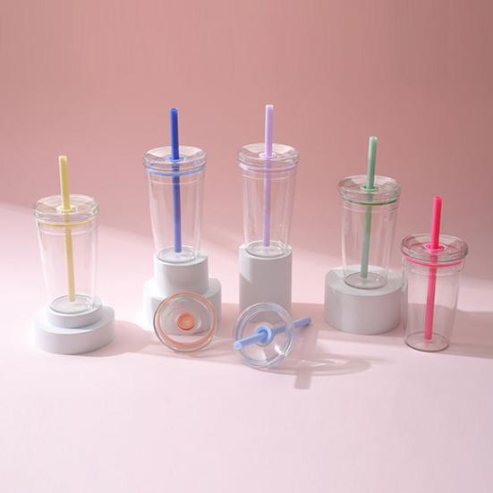 Transparent Tritan Straw Tumbler 16oz Colorful Coffee Cup with Lid Cute Leak-Proof Sippy Cup for Iced Coffee Tea Juice Milk