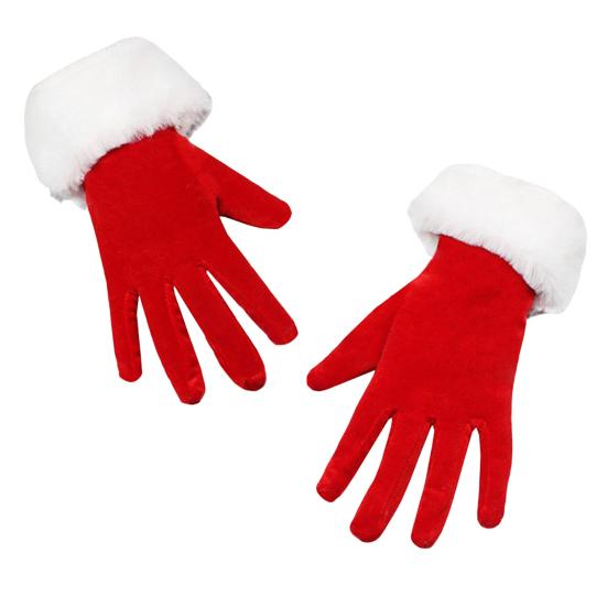 1 Pair Winter Christmas Gloves Thick Plush Trim Anti-slip Elastic Keep Warm Windproof Santa Claus Cosplay Performance Prop