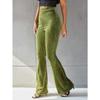 Women's New Fashion Sexy Pure Colour High Waisted Golden Velvet Pit-stripe Flared Trousers