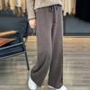 Wool Casual Pants Solid Color Straight Wide Leg Knitting Trousers with Drawstring High Waist Thickened Slacks