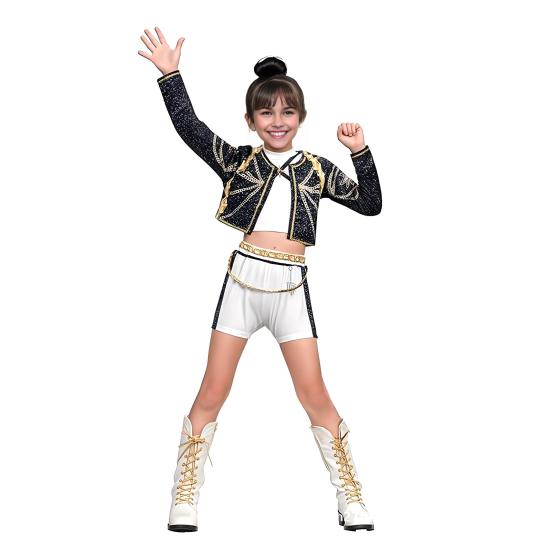 Pop Singers Cosplay Costume Stage Performance Outfits Girl Dance Troupe Attire for Kids Halloween Carnival Costume Party Dress-up