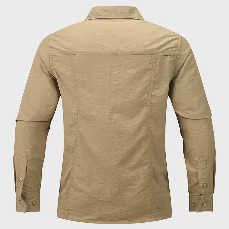 Men's Casual Loose-Fit Long-Sleeve Shirt - Solid Color, Large Size, Autumn Workwear with Pocket