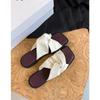 Sheepskin Version~ Genuine Leather Simple Outer Wear Pleated Knots Flat Bottom Cloud One-word Slippers Women's Beach Cool Slippers