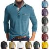 Men's Spring And  Solid Color T-shirt Lapel 3 Button Open Placket Button Long Sleeved Top