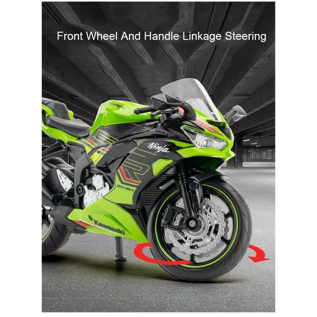 1/12 Kawasaki NIJIA ZX6R Motorcycle Alloy Car Toy Model Front Wheel Left Right Steering Rear Wheel Suspension Vehicle Kids' Gift