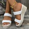 Fashion White PU Leather Woven Wedge Sandals Women Summer Lightweight Thick Sole Slippers Woman Fashion Espadrilles Platform Sandalias