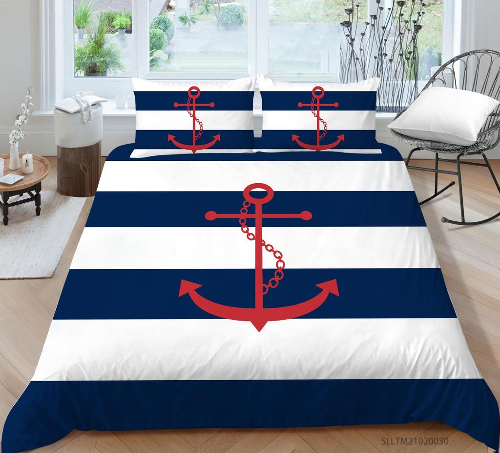 High Definition Digital Printed Bedding Set with Anchor Pattern Down Duvet Cover Pillowcase 2 or 3 Pieces DE200 * 200 Soft Washable Home Decoration