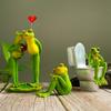 Cartoon Frog Figurine Kissing Meditation Toilet Frog Statue Resin Animal Sculpture Indoor